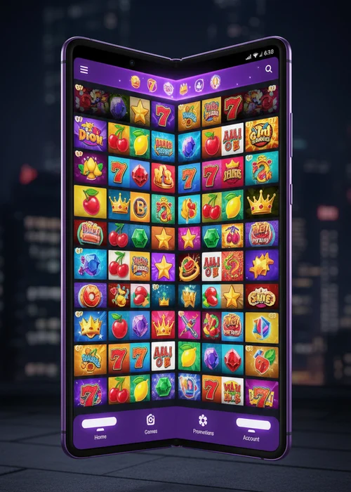 A vibrant screenshot of 999 Casino's mobile interface showcasing a selection of popular slot games and a welcome bonus banner, highlighting the modern, user-friendly design.
